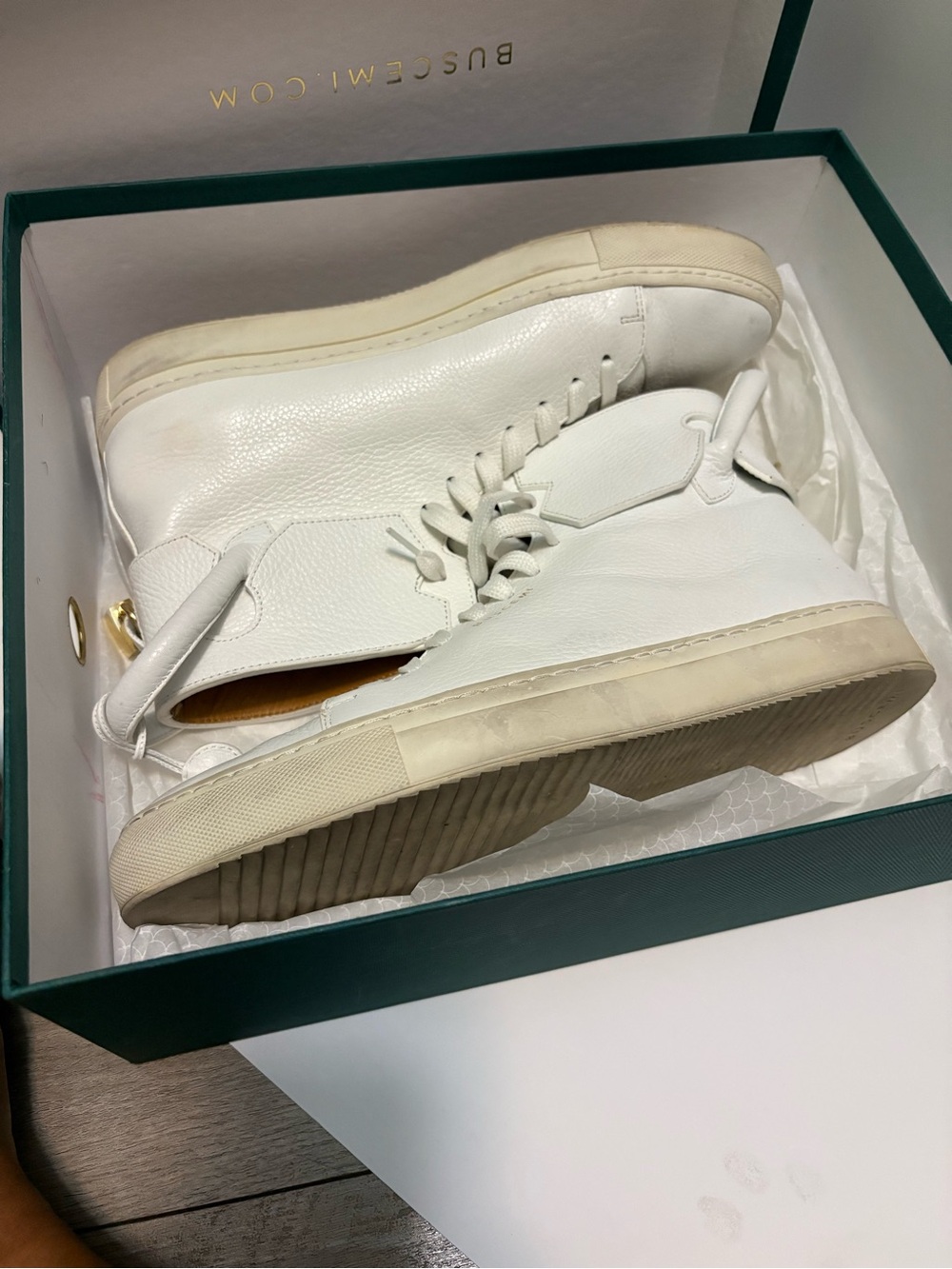 White Leather High-Top Sneakers with Strap Buscemi